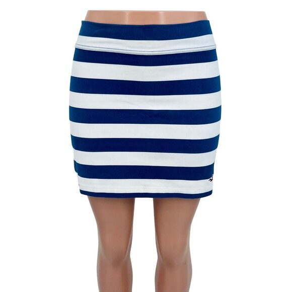 Vintage Y2K Hollister Jersey Stretch Blue & White Striped Bodycon Mini Skirt - Picture 1 of 16